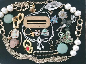 Lote 07 piezas de joyería artesanal de colección hallazgos diamantes de imitación - Imagen 1 de 5