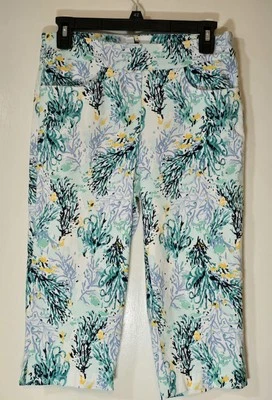 Pantalones capri elásticos Coconut Row Palm Beach talla 8 Aqua Mist coloridos playeros Foto 1 de 4