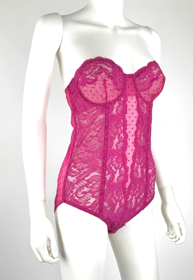 La Perla Auténtico 36 A EE. UU. 90 FR 80 UE Rosa Peluche Encaje Malla Lencería Corsé Body Foto 1 de 4