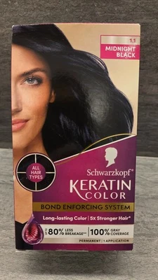 Schwarzkopf Keratina Todo Tipo de Cabello Tinte de Color 1.1 NEGRO MEDIANOCHE Permanente Foto 1 de 4