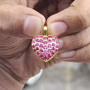 14K Yellow Gold Plated 1.20Ct Round Lab Created Pink Ruby Heart Women's Pendant - Picture 1 of 6