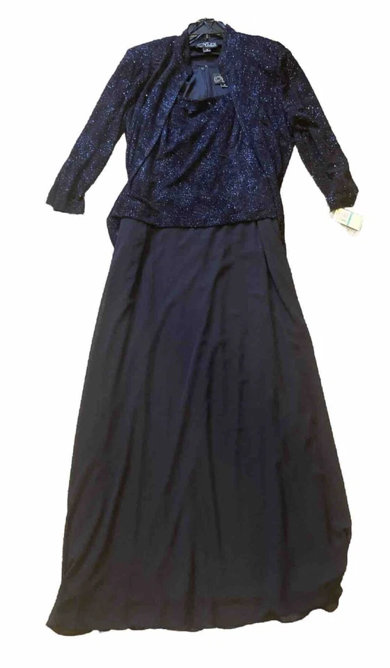 Alex Evenings Navy Blue Long Sleeve Long Evening Gown/Dress Size 16 NWT - Image 1 of 4