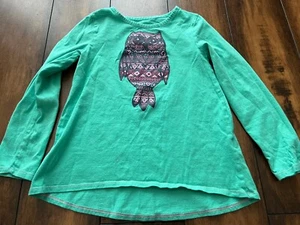 Girls Faded Glory Teal Long Sleep Top Owl Size 6 - Picture 1 of 3