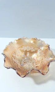 Vintage Iridescent Carnival Glass Marigold Dutch Windmill Ruffle Top Bowl - Picture 1 of 6