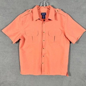 John Blair Leisure Shirt Mens L Coral Polyester Safari Epaulets Pockets Vintage - Picture 1 of 11