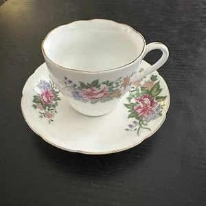Vintage China Tea Cup & Saucer (Floral, Pink, Yellow, Blue) - Picture 1 of 9