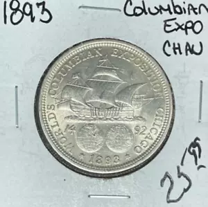 1893 MEZZO DOLLARO ARGENTO COMMEMORATIVO COLOMBIANO EXPO ~ CH/AU ~ BELLA MONETA ~ - Foto 1 di 2