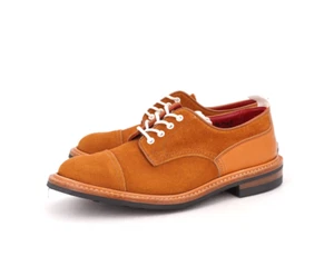 NUEVO | $640 TRICKERS UK 7.5 8.5 SUPER ZAPATO DOS TONOS DERBY NARANJA COÑAC GAMUZA CAJA - Imagen 1 de 16