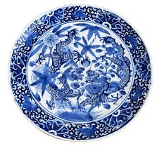 Chinese Blue And White Porcelain Plate, Antique Chinese Dragon Charger