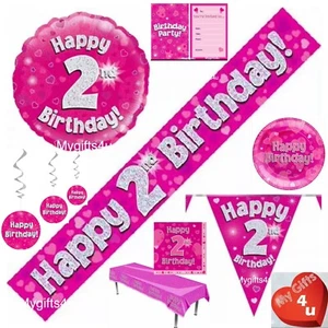Rosa Alter 2. & Happy Birthday Party Deko Buntings Banner Luftballons Silber - Bild 1 von 22