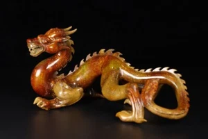 9" Old Dynasty Hetian Jade Fengshui Lucky Dragon Beast Statue - Picture 1 of 9