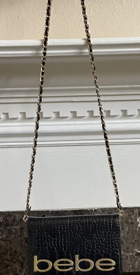 Bebe Crossbody Purse Black Bag Gold Toned Accents Clutch with credit card holder - Image 1 of 4