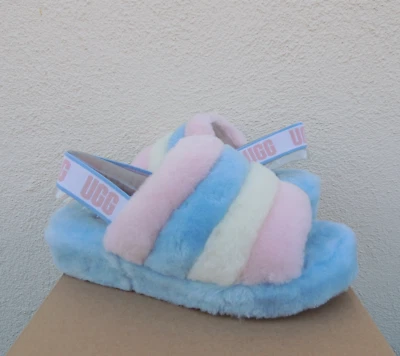 UGG ГОРДОСТЬ ПОЛОСКИ ПУХ ДА СЛАЙД ОВЧИНЫ ТАПОЧКИ САНДАЛИИ, США 6/ЕВРО 37 ~ НОВЫЙ - Изображение 1 из 4