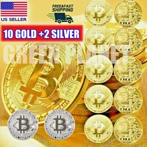 12 Pcs Gold & Silver Bitcoin Coins Commemorative Collectors Gold Plated Bit Coin - Picture 1 of 5