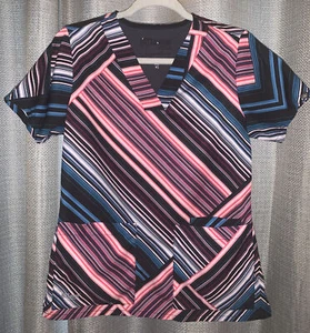 Women’s Grey’s Anatomy Barco Multi-colored Striped Scrub Top Size XS - Picture 1 of 7