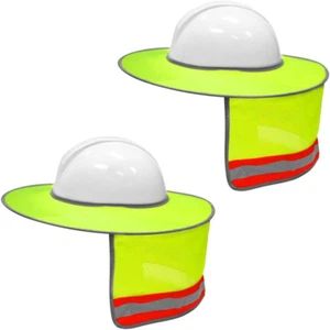 2 Pack Hard Hat Sun Shield Full Brim Neck Shade Mesh Reflective High Visibility - Picture 1 of 7