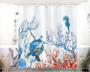 Underwater World Printed Shower Curtain, Unique Marine Animal Theme Shower Curta - Picture 1 of 5