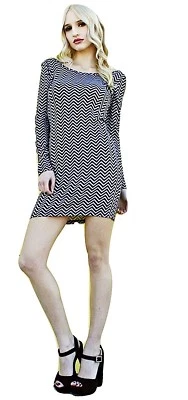 Wasabi and Mint Womens Long Sleeve Boat Neck Chevron Stripe Mini Dress Size M - Image 1 of 3
