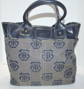 Tommy Hilfiger Purse Satchel Chevron TH In A Shield Design Blue Medium - Picture 1 of 12