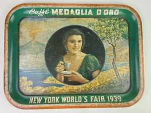 Vintage 1939 New York World's Fair Caffe Medaglia D'Oro Coffee Advertising Tray - Picture 1 of 8