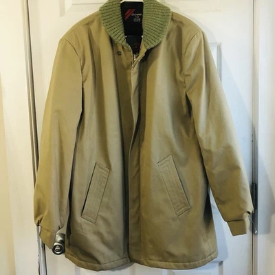 Vintage Sears Jacket Mens Large Tan Sherpa Lined Zip Up Canvas Coat 70s 80s - Image 1 of 4