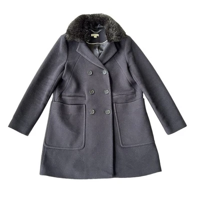Whistles Peacoat UK 14 US 10 EU 42 Navy Blue Wool Faux Fur Double-Breasted Coat - image 1 of 4