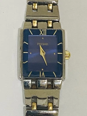 Pulsar Watch Women 16mm Silver Gold Tone Blue Dial 1N00-X029 6.75" - Image 1 of 4