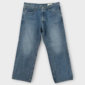 Imogene + Willie Edie Jeans Womens 33 Blue Raw Denim Made in USA 38x30 Wide Leg - Picture 1 of 9