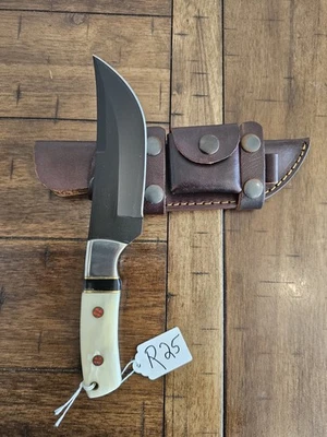 CUSTOM HANDMADE D2 STEEL BONE HANDLE KNIFE W/ MOSAIC PIN & PREMIUM SHEATH - Image 1 of 4