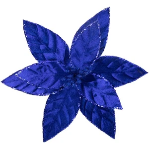 Northlight 10" Blue Glittered Poinsettia Christmas Floral Pick Clip-On Ornament - Picture 1 of 6