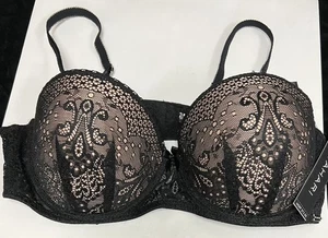 NWT Tahari Black Lace Underwire Lined Bra 36C Removable Straps, DD-5 - Picture 1 of 2