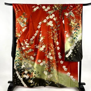 Japanischer Kimono SEIDE "FURISODE" Langarm, Gold/Silber, Schmetterling, L5' 5".3103 - Bild 1 von 14