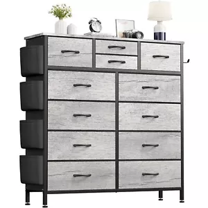 12 Drawer Dresser for Bedroom Fabric Storage Chest of Drawers Nursery Oak Gray - Picture 1 of 10