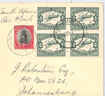 Correo Aéreo SUDÁFRICA 4d *BLOQUE*{4} Cubierta 1928 Port Elizabeth Johannesburg YJ75 Foto 1 de 4