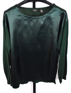 Verve Pullover Sweater Size L Dark Green Sateen Satin Front Crew Neck Top - Picture 1 of 2