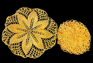 Vintage Set of Five Crocheted Napkins Handcrafted 1 Big 4 Small Yellow Tea - Picture 1 of 14
