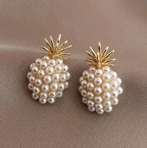 Fashion Women Faux Pearl Pineapple Stud Earrings Elegant Jewelry Earrings Gift - Picture 1 of 4