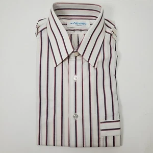 Vtg 80s NOS Arrow Canada Men's Long Sleeve Dress Shirt Red Stripe Epaulettes - Picture 1 of 7