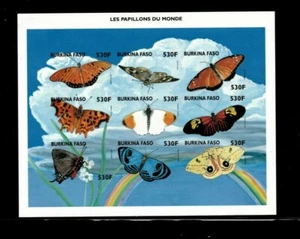 Burkina Faso 1998 - Butterflies - Scott #1109 - IMPERF Stamp Sheet of 9 - MNH - Picture 1 of 1