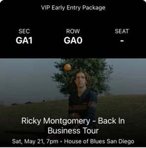 Ricky Montegomery (San Diego - House of Blues - May 21) VIP EARLY ENTRY PACKAGE - Picture 1 of 2