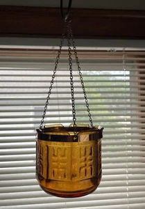 Vintage Amber Glass Tiki Hanging Candle/Plant Holder Princess House - Picture 1 of 5