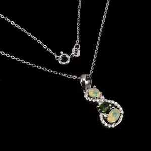 Sommer 925 Silber Oval Feuer Opal 6x4mm Edelsteine Labor Erstellt Cz Halskette - Bild 1 von 10
