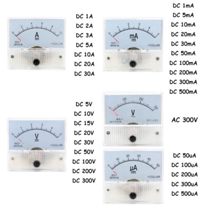 MARKENLOS/GENERISCH 65x56mm 85C1/85L1 Analog Panel 50uA~30A DC Amperemeter 5V~300V DC/AC Voltmeter