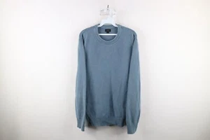 J Crew Mens Medium Faded Blank Thermal Waffle Knit Crewneck Sweater Blue Cotton - Picture 1 of 8
