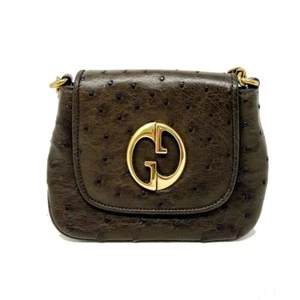 Borsa a tracolla Gucci marrone pelle di struzzo con sacchetto antipolvere - Foto 1 di 7
