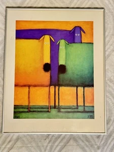 Daniel P. Kessler 2002 gelb, grün und lila Hunde Druck gerahmt (lesen) - Bild 1 von 6