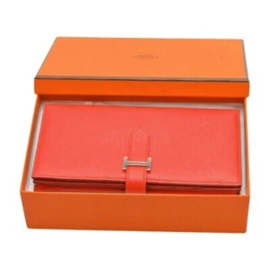 HERMES Bearn Souffle long wallet, Epson, stamped C, rouge tomato, silver - Picture 1 of 15