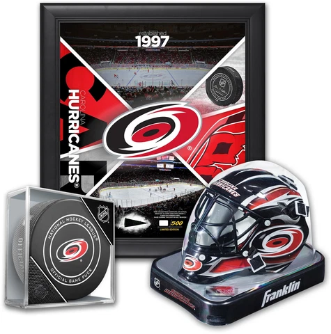 Carolina Hurricanes Fan Bundle - With Team 15x17 Frame, Mini Goalie Mask & Puck Cover