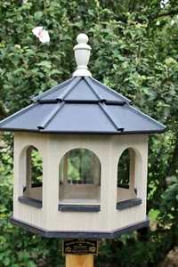 Lg Gazebo Vinyl Bird Feeder Amish Homemade Handcrafted Birchwood  & Black - Picture 1 of 1