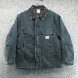 VTG Carhartt Jacket Mens Large Black Arctic Barn Chore Coat Distressed Canvas - Picture 1 of 20